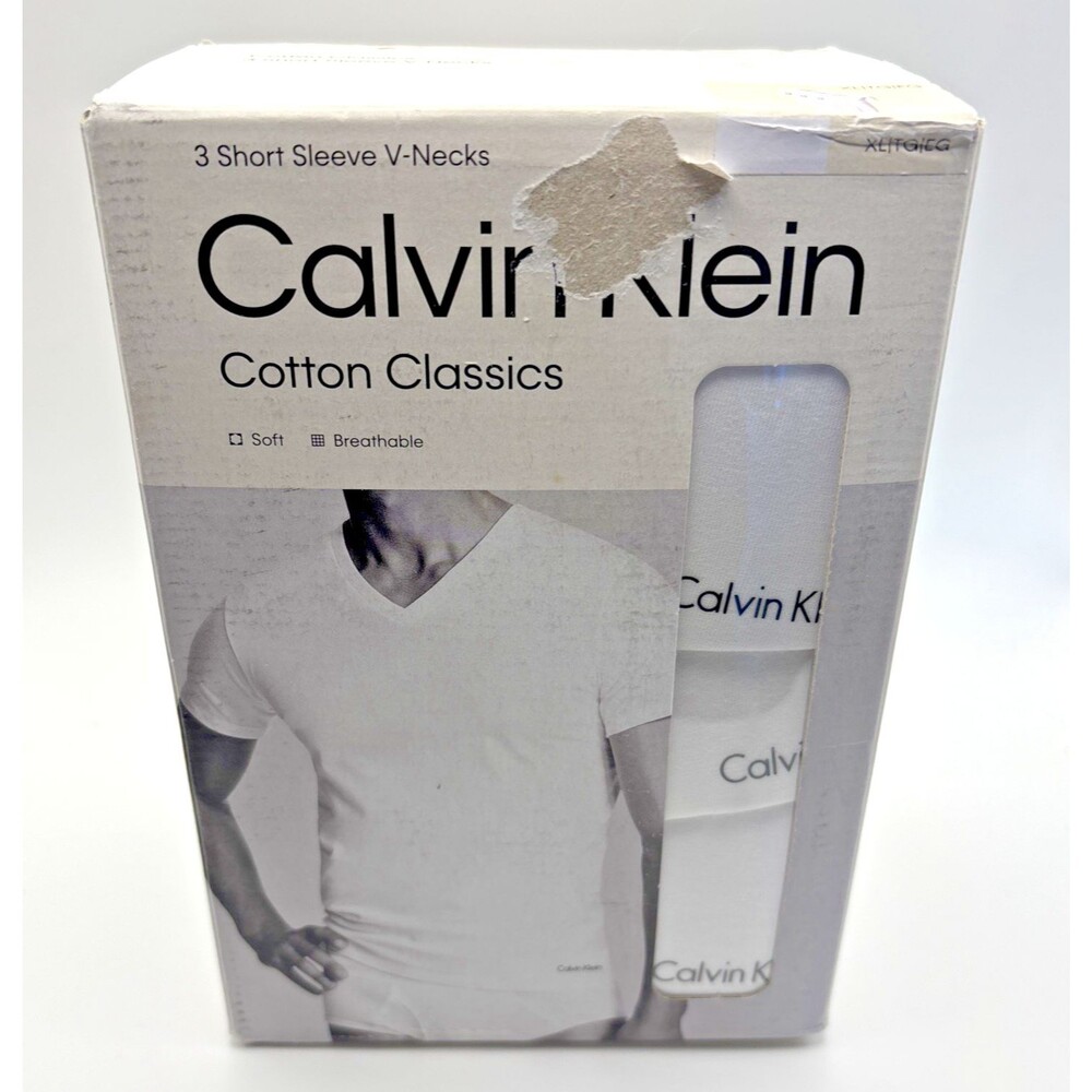 Calvin Klein Cotton Classics Men's 3-Pack V-Neck T-Shirts White Extra Large XL